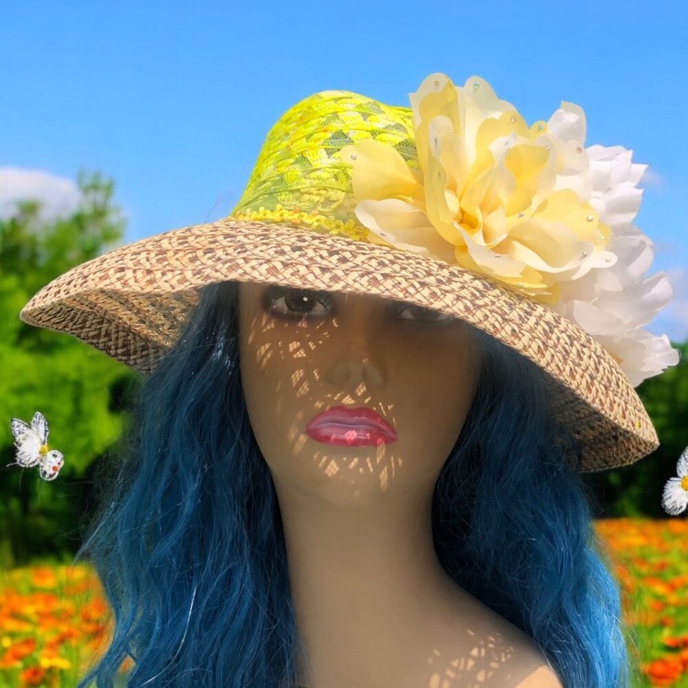 Customized Handcrafted Embellished Summer Garden Party Hat Mixed Material Design